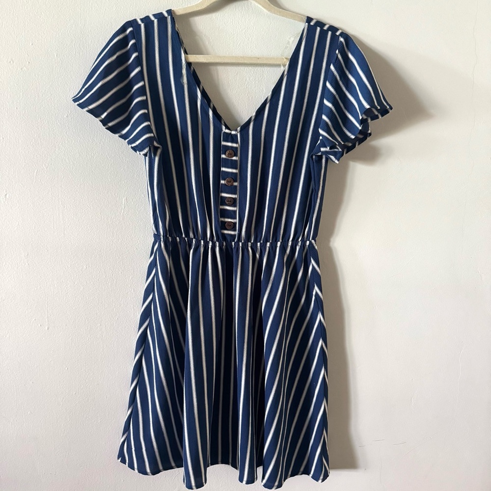 Nautical Blue & White Fit & Flare Midi Dress Size S